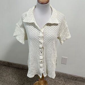 Roxy Cream Crochet Button-Down Shirt